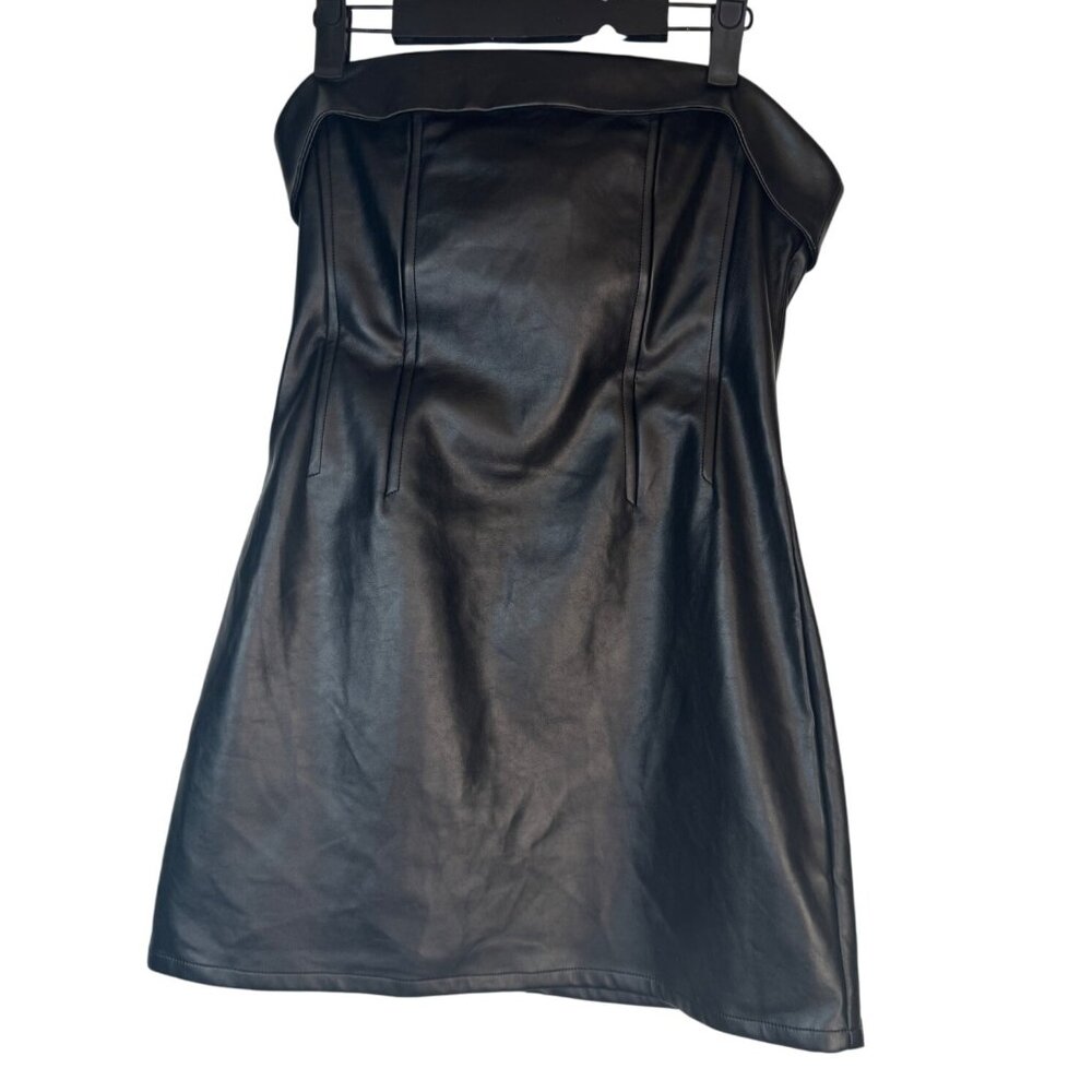 2/$30 Sky To Moon Large Black Faux Leather Mini Strapless Dress